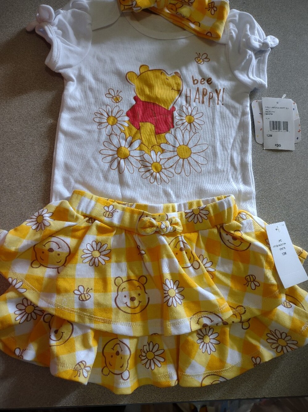 12mo. Winnie Pooh Bee Happy 3 Pc By Disney Baby Set NWT - Picture 2 of 5